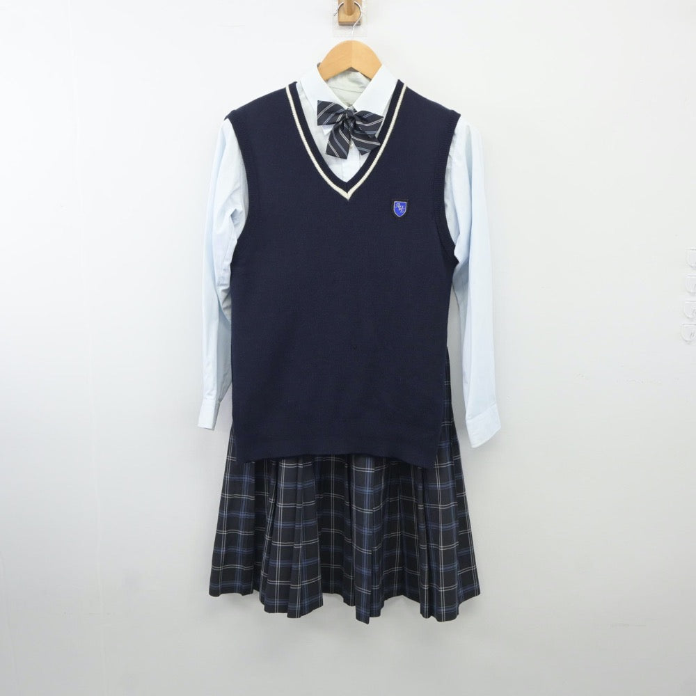 【中古】愛知県 愛知教育大学附属高等学校 女子制服 4点（シャツ・ニットベスト・スカート）sf024708