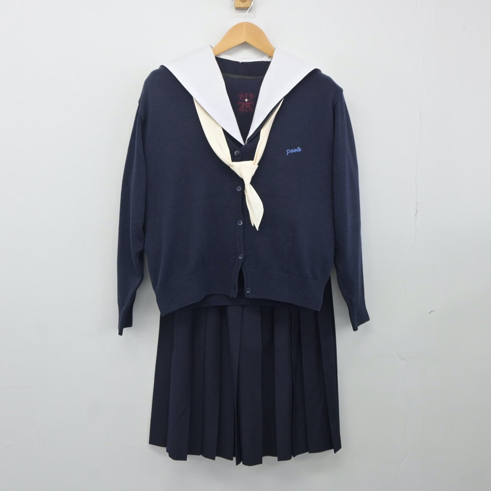 【中古】大阪府 プール学院中学校 女子制服 5点（セーラー服・ニット・スカート）sf024857