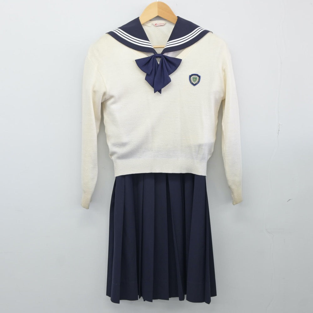 【中古】福岡県 精華女子高等学校 女子制服 4点（セーラー服・ニット・ジャンパースカート）sf025044