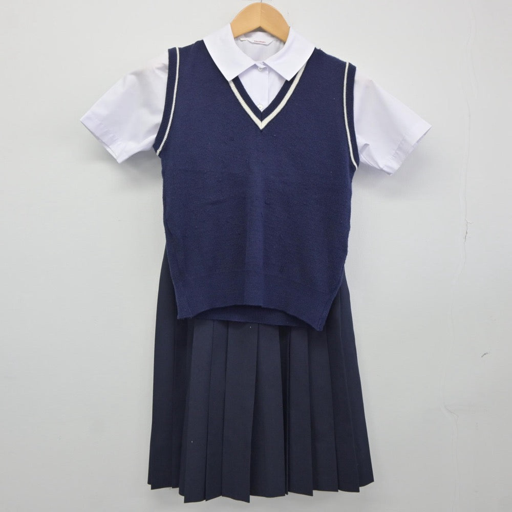 【中古】兵庫県 学文中学校 女子制服 3点（シャツ・ニットベスト・スカート）sf025102