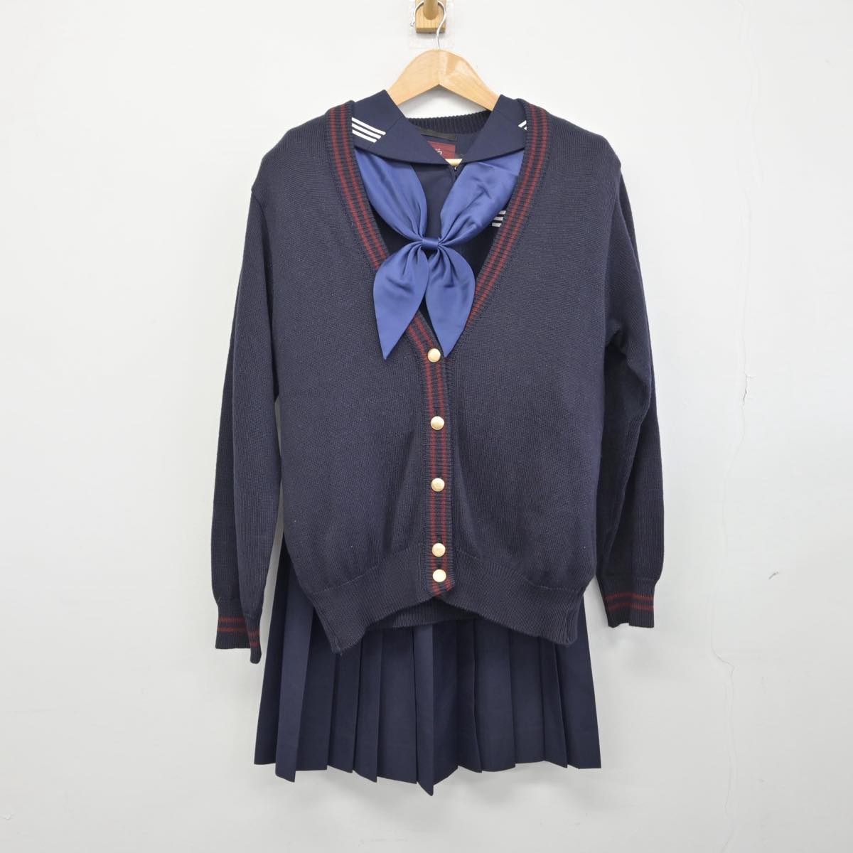 中古】茨城県 鉾田第二高等学校 女子制服 4点（セーラー服・ニット