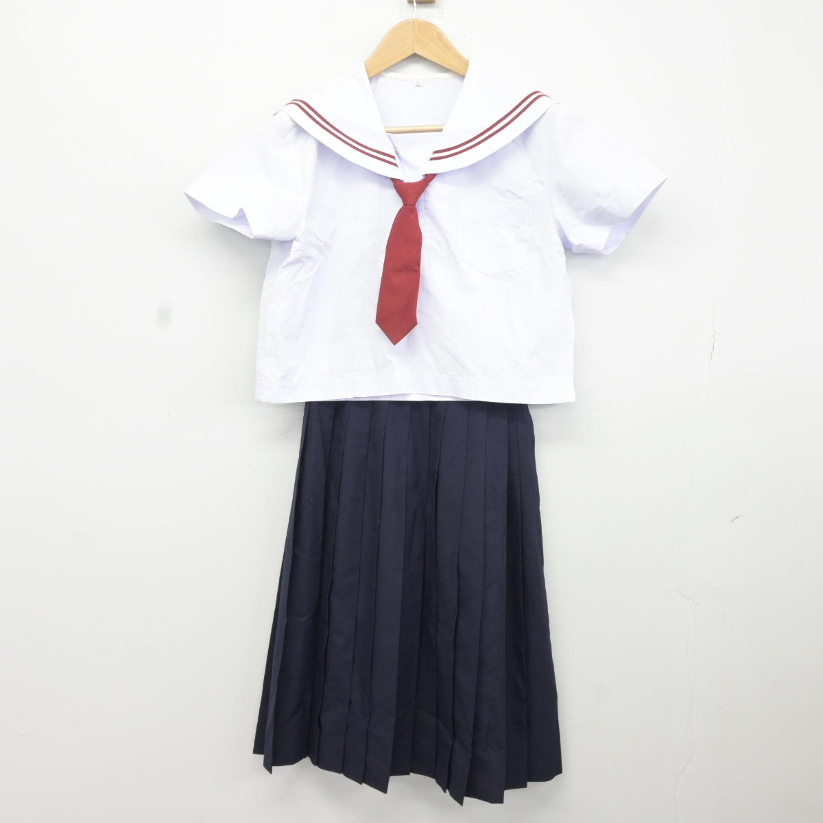 中古】福島県 磐崎中学校 女子制服 3点（セーラー服・スカート 