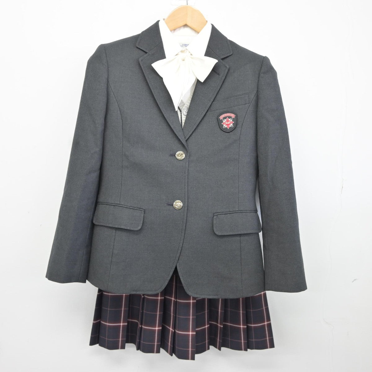 【中古】東京都 駒場学園高等学校 女子制服 5点（ブレザー・シャツ・ニット・スカート）sf037885