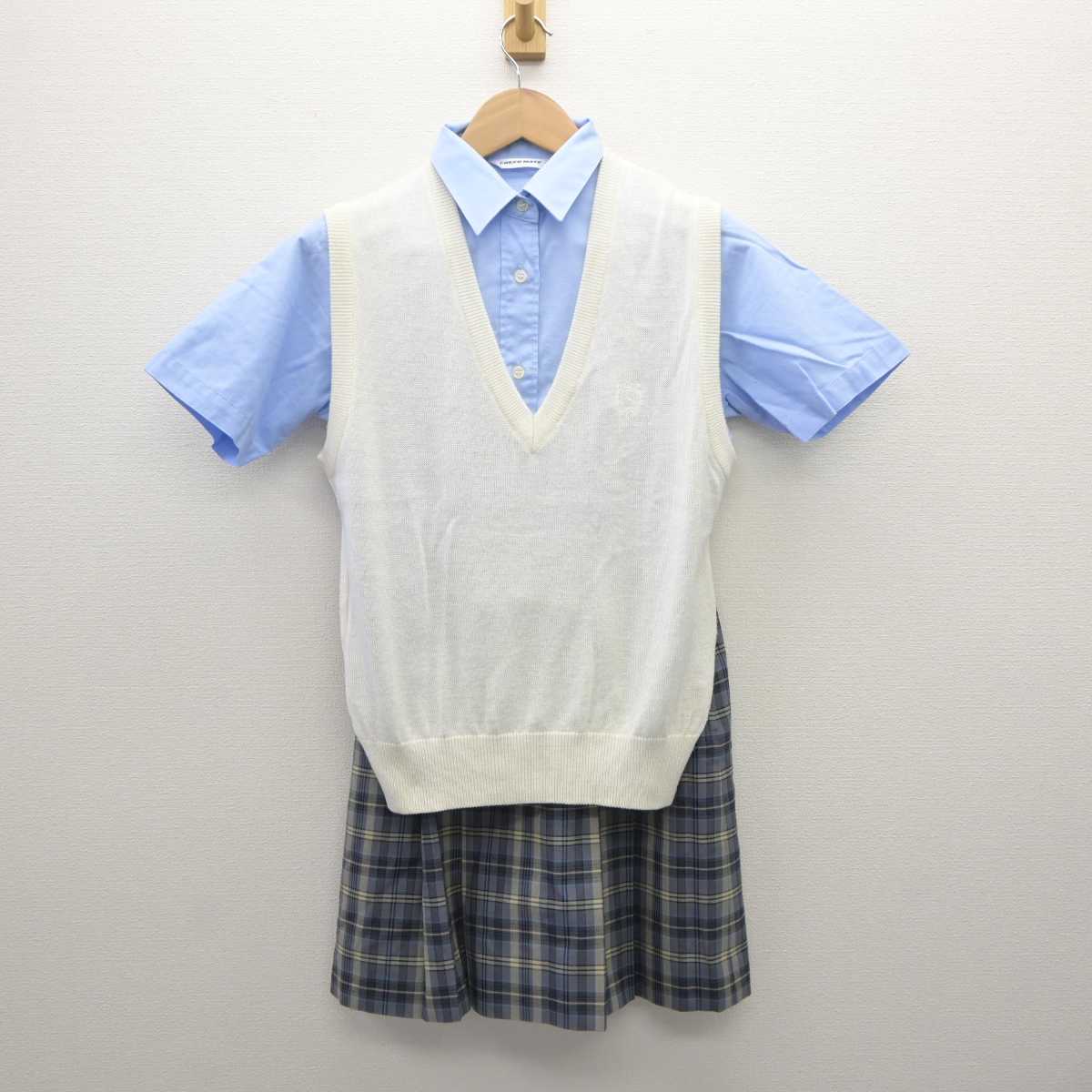 【中古】東京都 日本女子体育大学附属二階堂高等学校 女子制服 3点 (ニットベスト・シャツ・スカート) sf035580