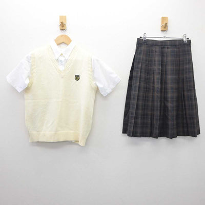 【中古】兵庫県 国際高等学校 女子制服 3点 (ニットベスト・シャツ・スカート) sf035601