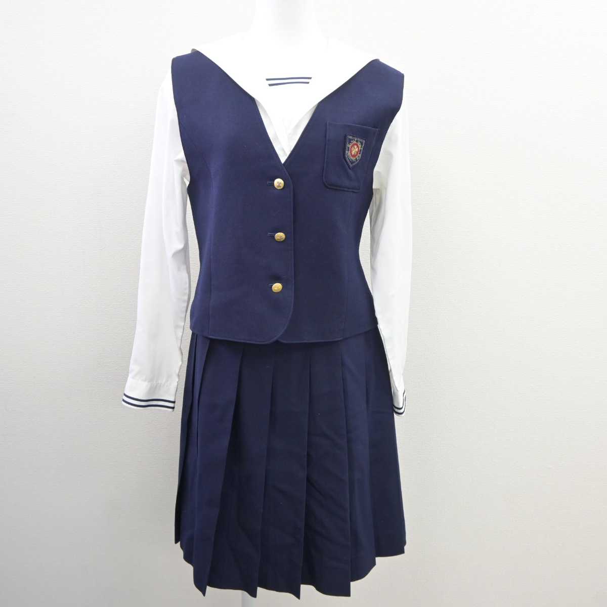 【中古】岡山県 就実高等学校 女子制服 4点 (ブレザー・ベスト・シャツ・スカート) sf035616