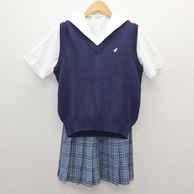 【中古】滋賀県 長浜北星高等学校 女子制服 3点 (ニットベスト・シャツ・スカート) sf035733