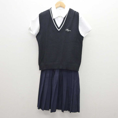 【中古】福岡県 明善高等学校 女子制服 3点 (ニットベスト・シャツ・スカート) sf035856