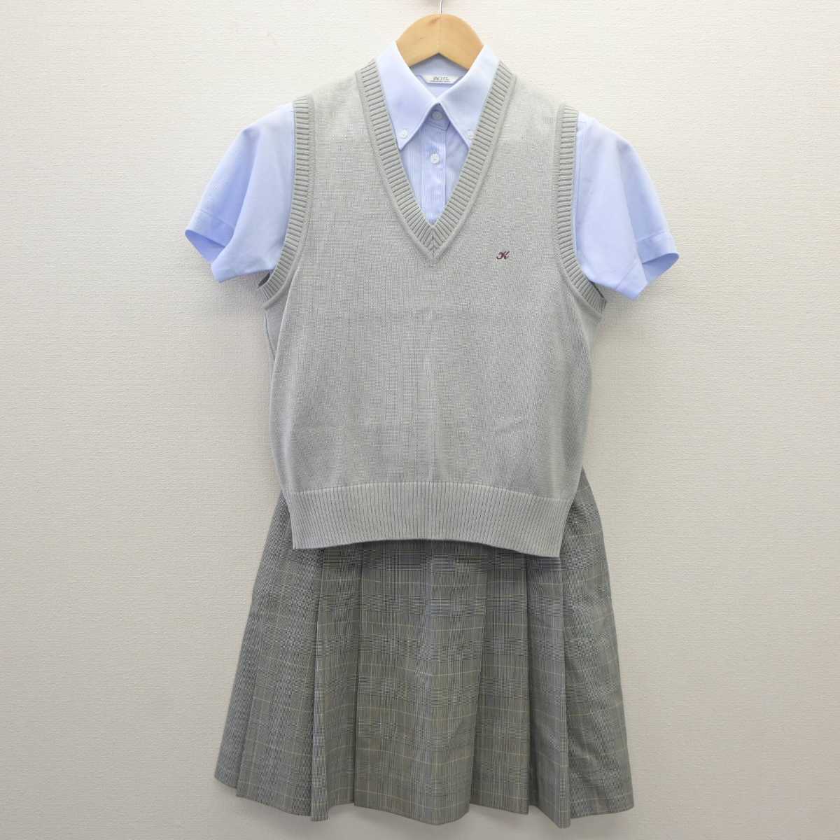 【中古】神奈川県 川崎高等学校 女子制服 3点 (ニットベスト・シャツ・スカート) sf035884