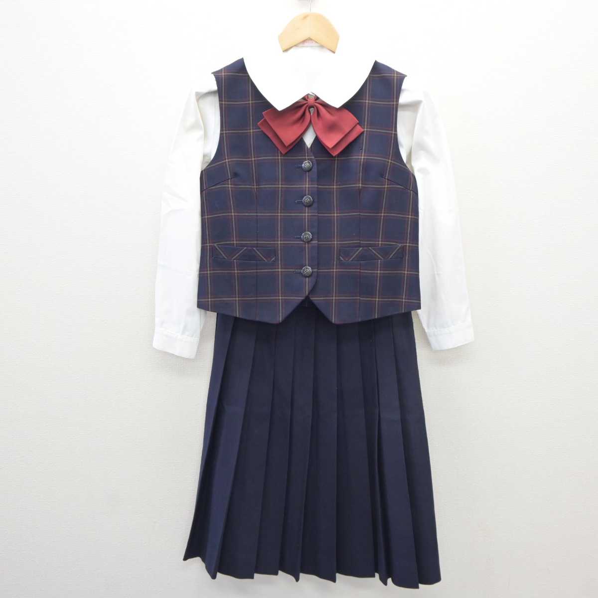 【中古】兵庫県 夙川中学校 女子制服 6点 (ブレザー・ベスト・シャツ・スカート) sf035904