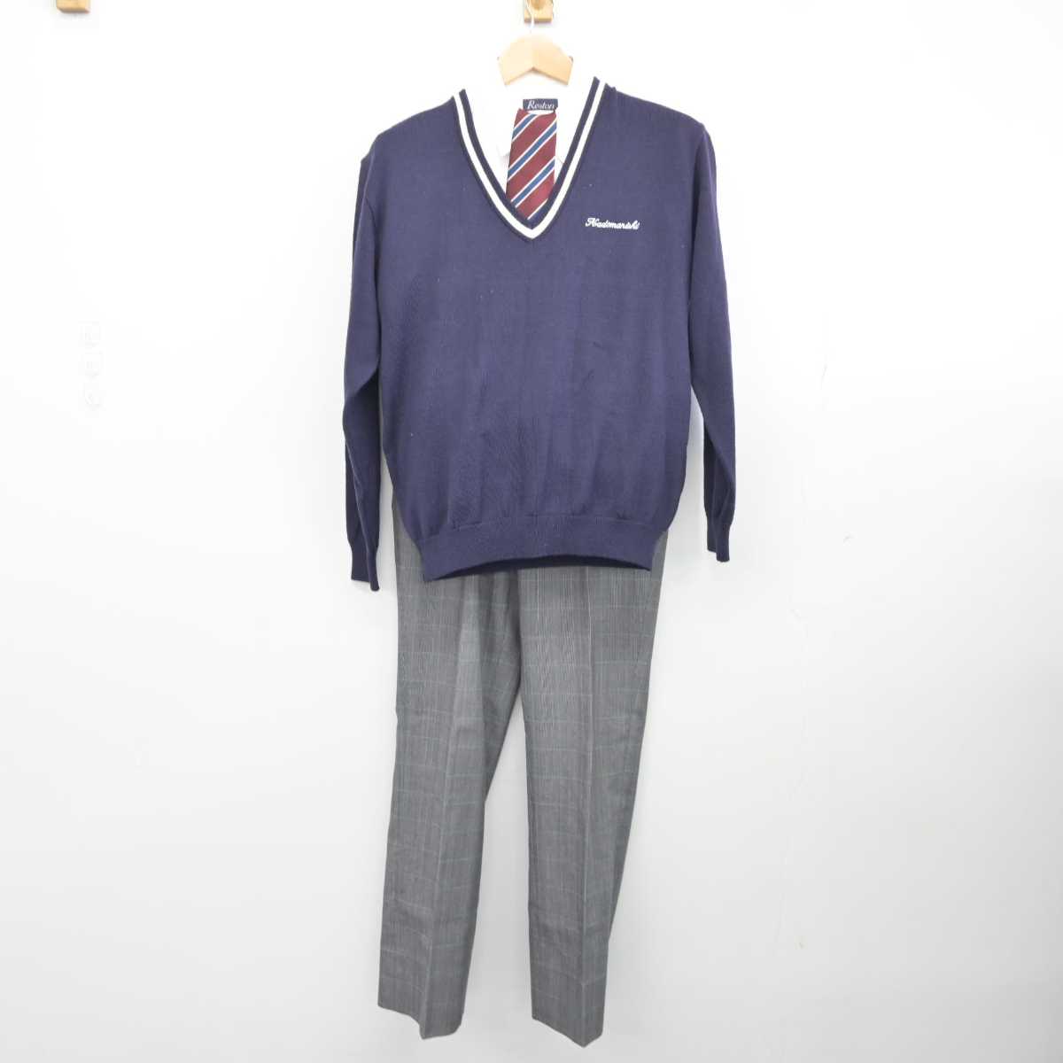 【中古】大阪府 門真西高等学校 男子制服 6点 (ブレザー・ニット・シャツ・ズボン) sf040033