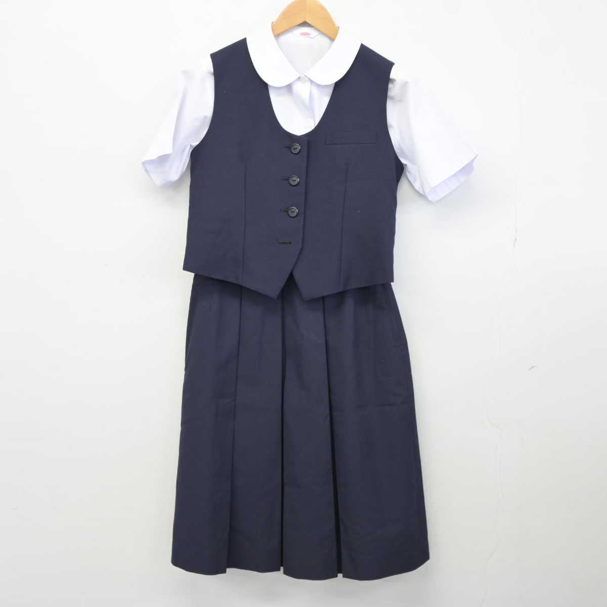 【中古】静岡県 安東中学校 女子制服 4点 (ベスト・シャツ・スカート・スカート) sf040420