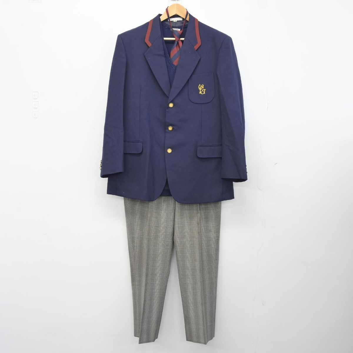 【中古】奈良県 智弁奈良カレッジ中学高等学校 男子制服 4点 (ブレザー・ニット・ズボン) sf040430