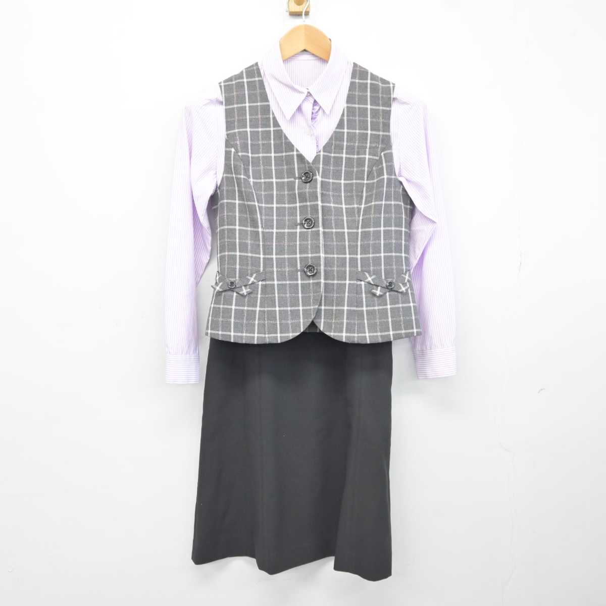 【中古】 事務服 女子制服 3点 (ベスト・シャツ・スカート) sf040591