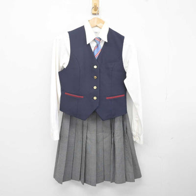 【中古】岡山県 岡山東商業高等学校 女子制服 5点 (ブレザー・ベスト・シャツ・スカート) sf040702