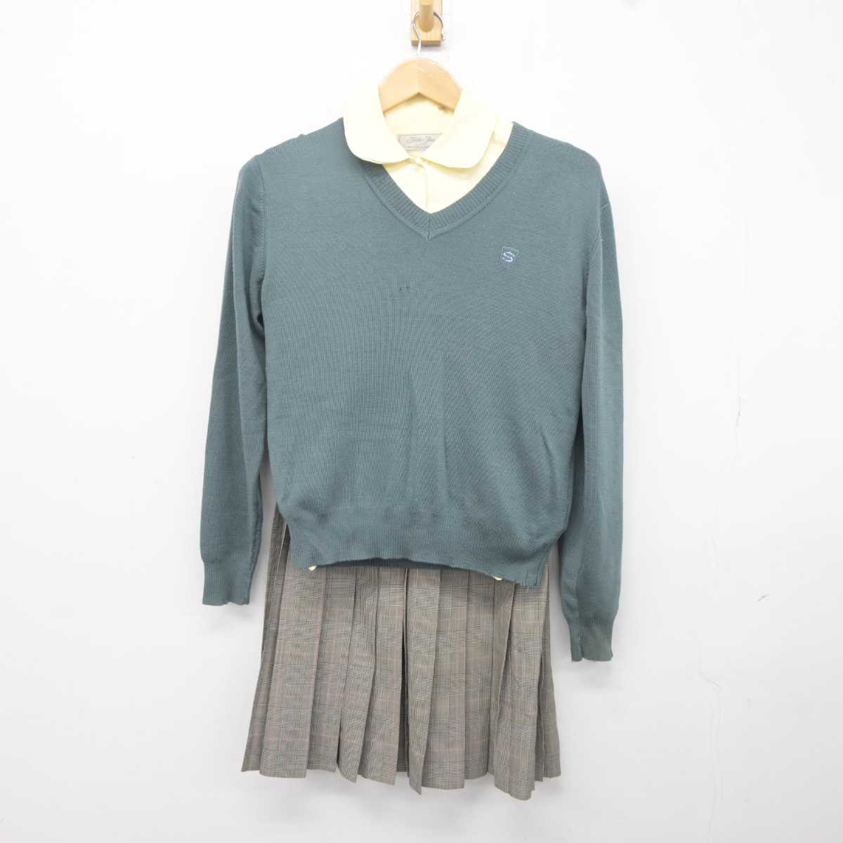 【中古】福岡県 西南学院高等学校 女子制服 3点 (ニット・シャツ・スカート) sf040730