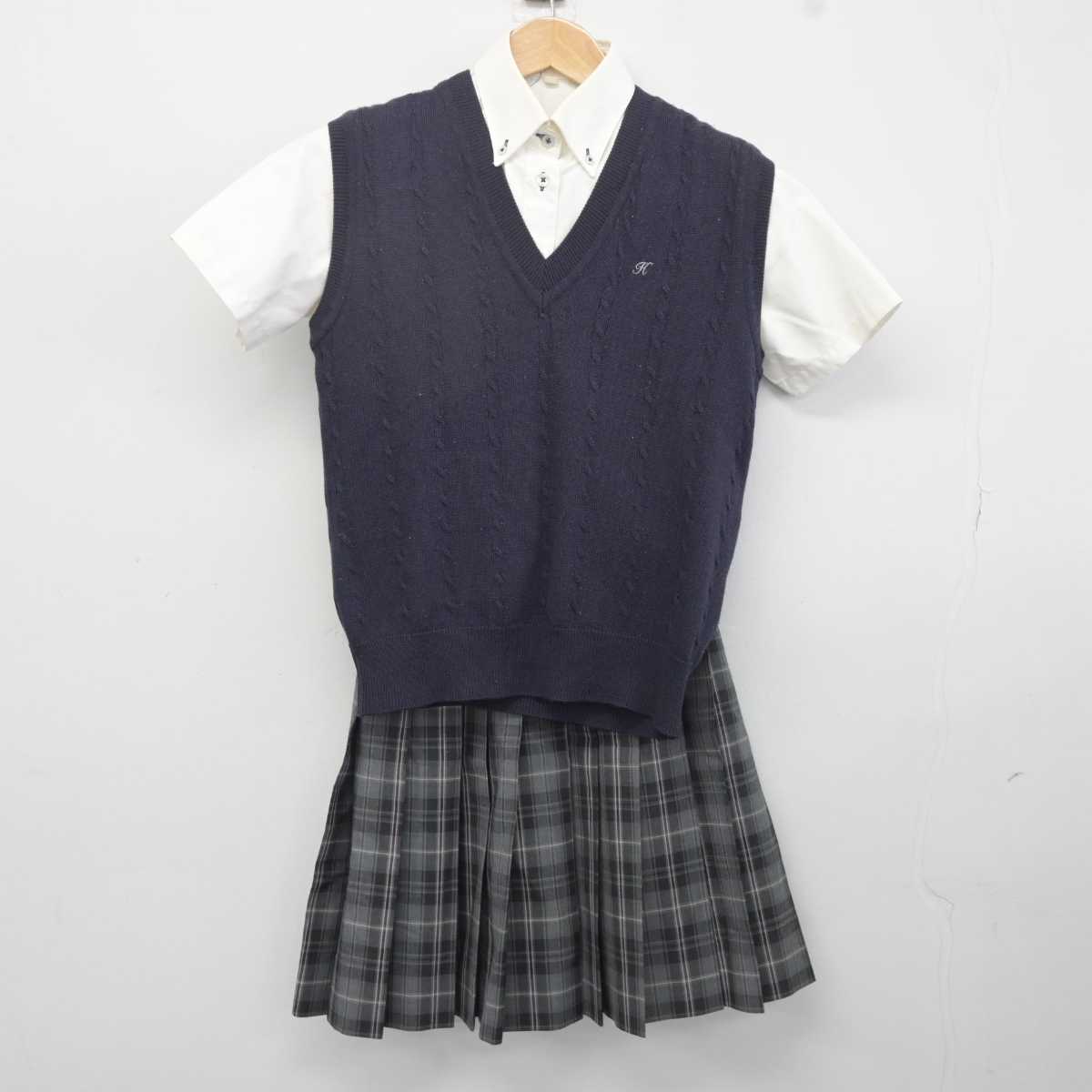 【中古】神奈川県 白鵬女子高等学校 女子制服 3点 (ニットベスト・シャツ・スカート) sf040774