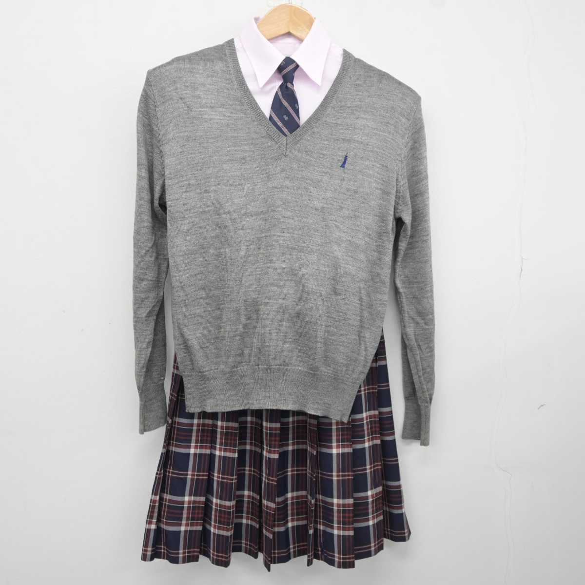 【中古】福岡県 福岡大学附属若葉高等学校 女子制服 5点 (ブレザー・シャツ・ニット・スカート) sf040828