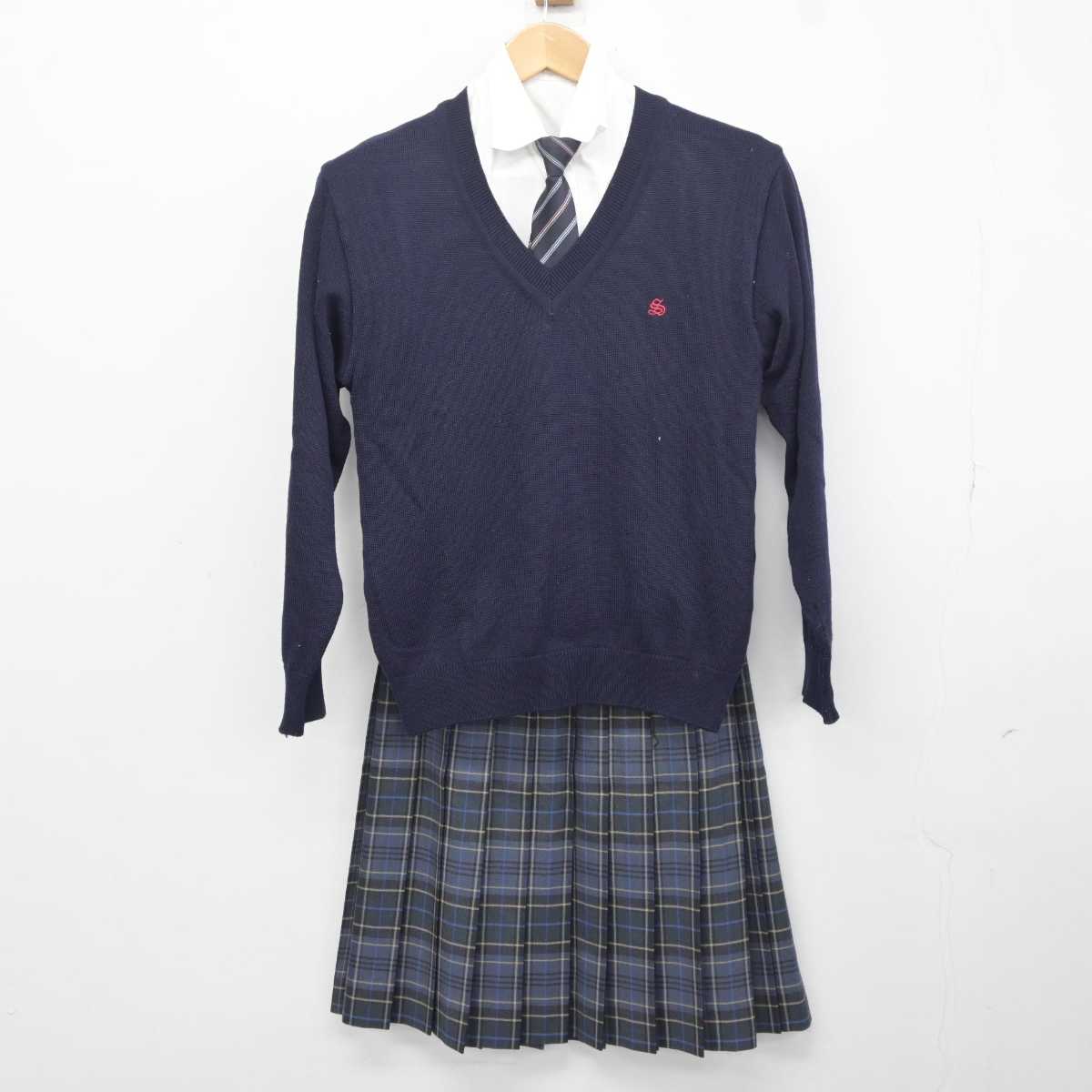 【中古】東京都 昭和女子大学附属高等学校 女子制服 5点 (ニット・シャツ・スカート) sf041207