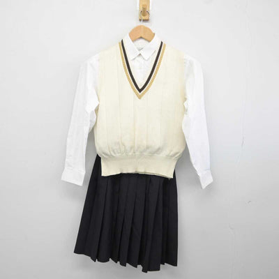 【中古】宮崎県 日向学院中学校 女子制服 3点 (ニットベスト・シャツ・スカート) sf041437