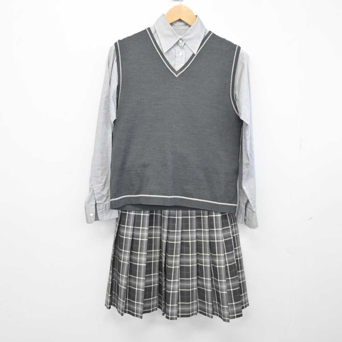 【中古】兵庫県 神戸龍谷中学校高等学校 女子制服 3点 (ニットベスト・シャツ・スカート) sf041557