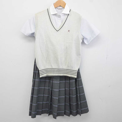 【中古】大阪府 関西福祉科学大学高等学校 女子制服 4点 (シャツ・ニットベスト・スカート) sf041754