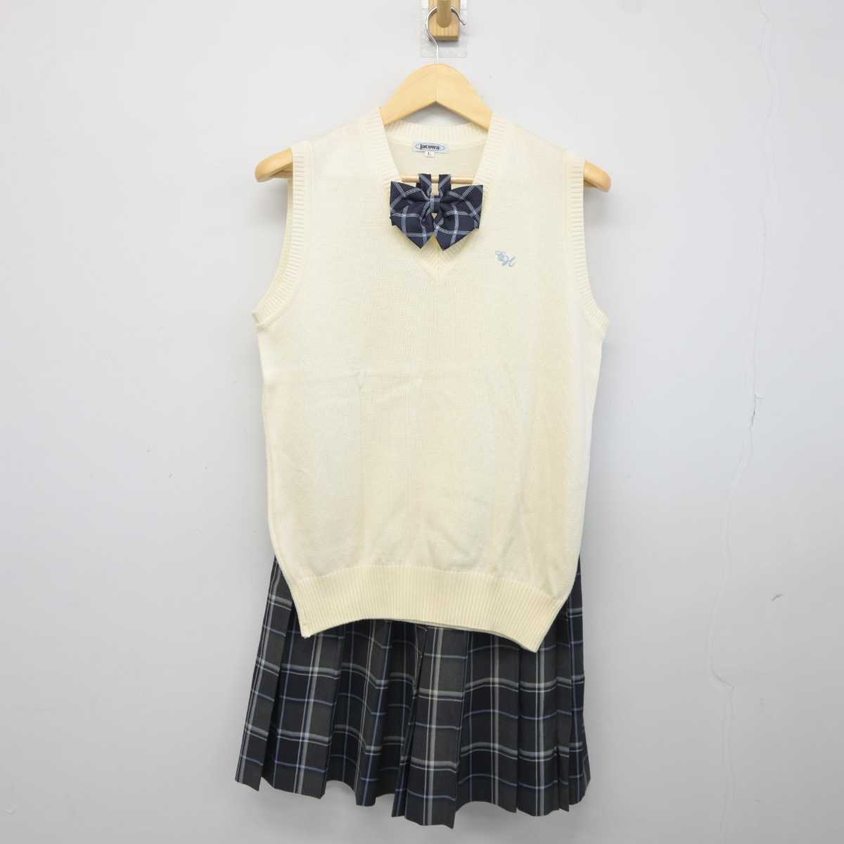 【中古】千葉県 富里高等学校 女子制服 3点 (ニットベスト・スカート) sf042047