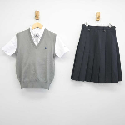 【中古】大阪府 摂津高等学校 女子制服 4点 (ニットベスト・シャツ・スカート) sf042102