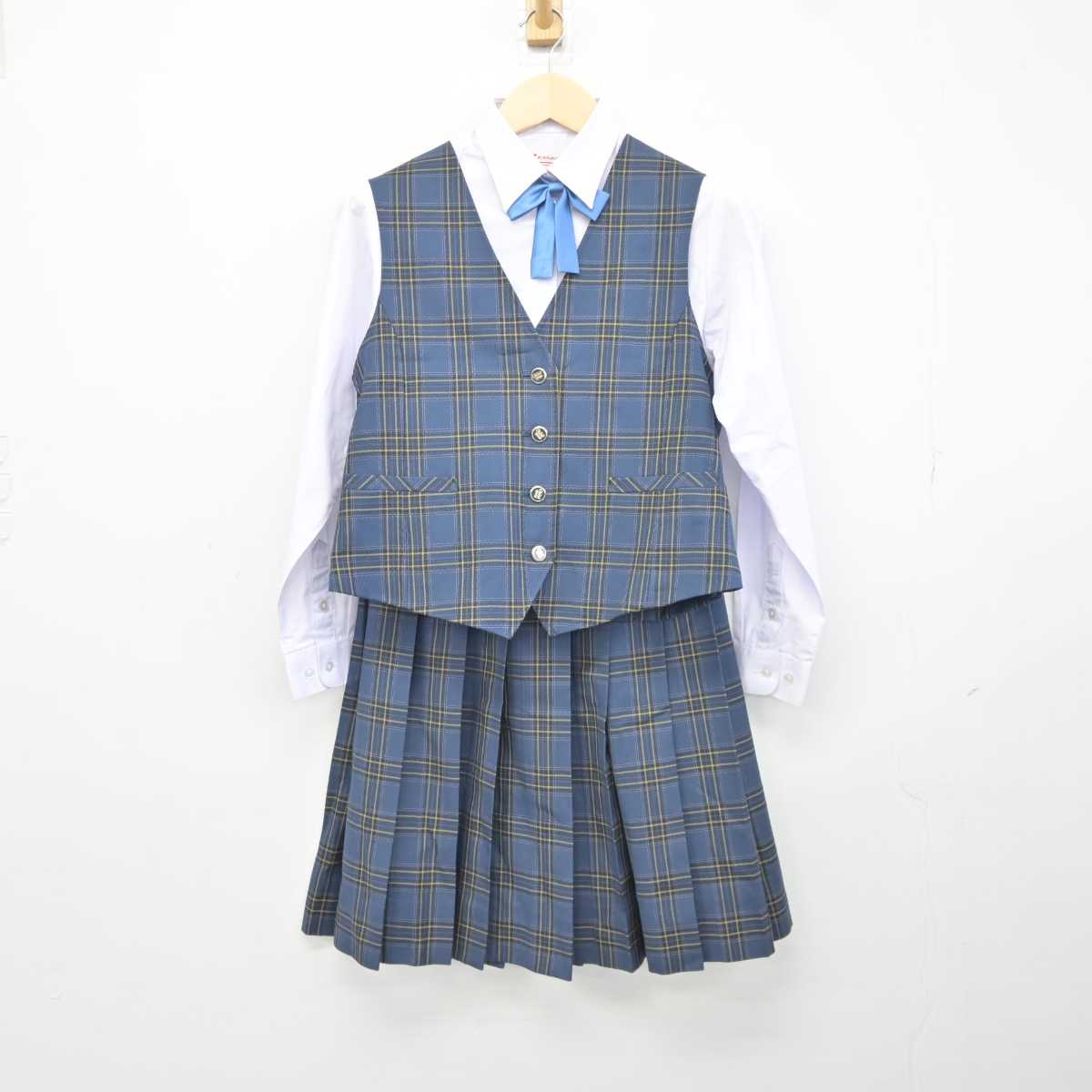 【中古】山梨県 韮崎高等学校 女子制服 5点 (ブレザー・ベスト・シャツ・スカート) sf042156