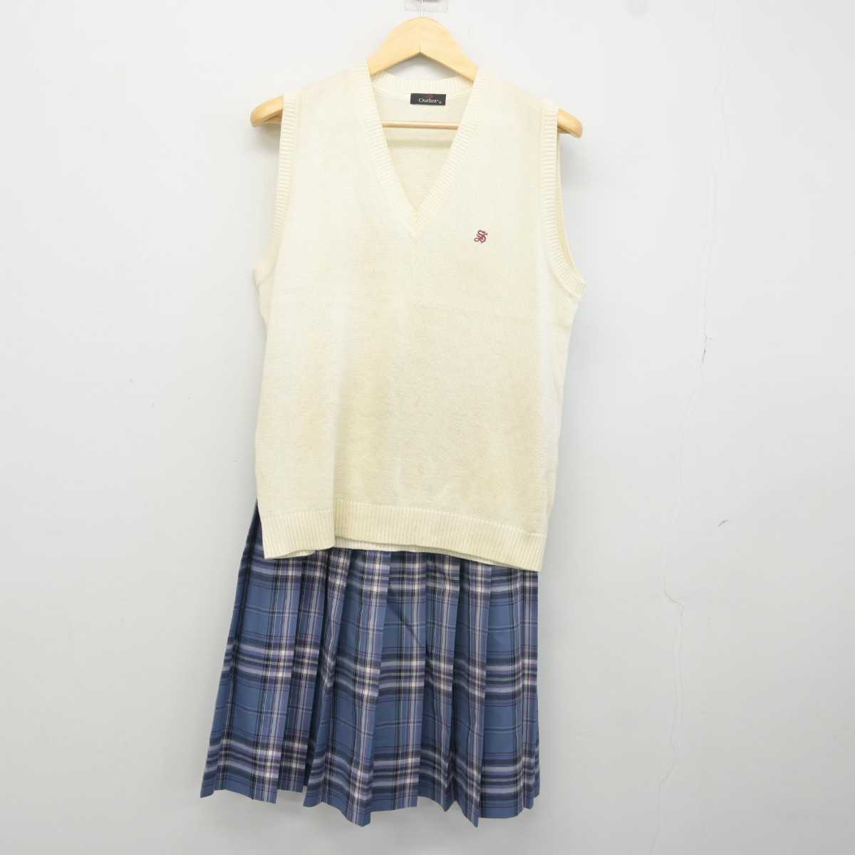 【中古】北海道 札幌白石高等学校 女子制服 2点 (ニットベスト・スカート) sf042181