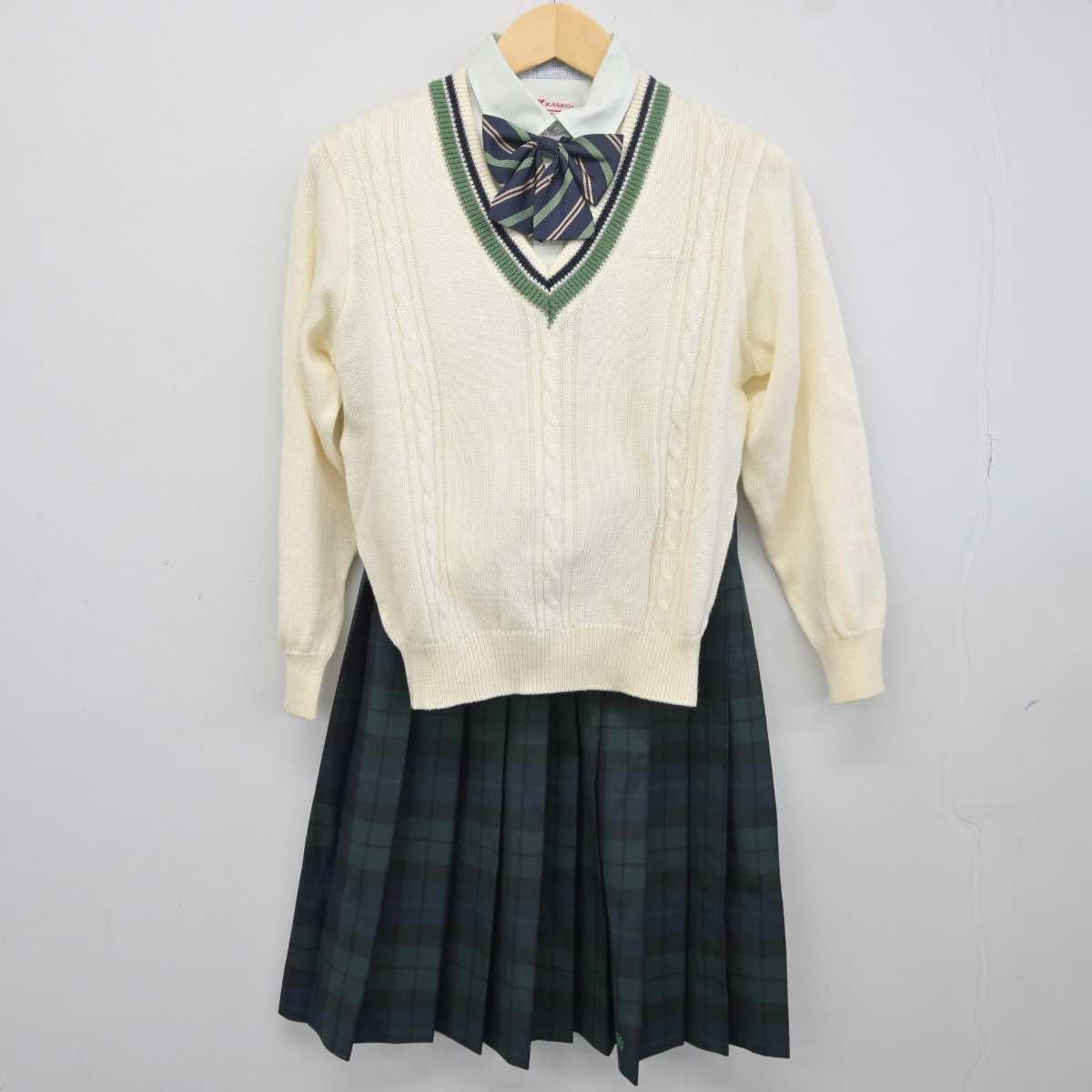 【中古】京都府 園部高等学校 女子制服 5点 (ブレザー・ニット・シャツ・スカート) sf042222