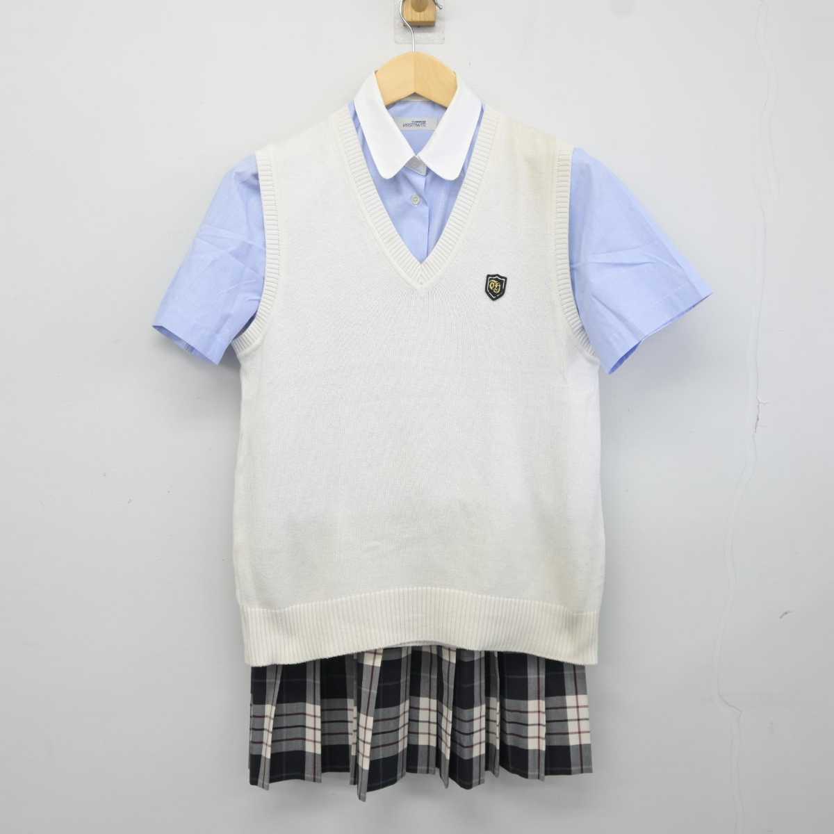 【中古】東京都 豊島学院高等学校 女子制服 3点 (ニットベスト・シャツ・スカート) sf042386