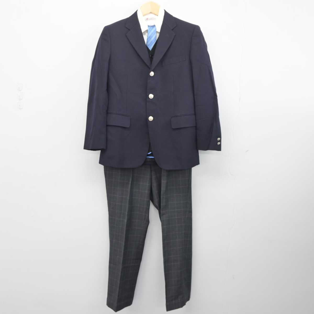 【中古】 クラーク記念国際高等学校 男子制服 6点 (ブレザー・シャツ・ニット・ズボン) sf042404