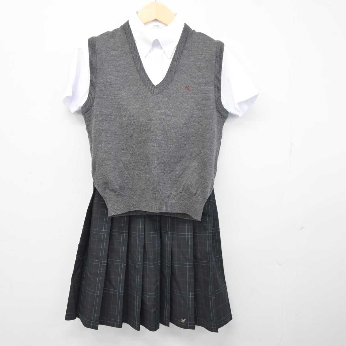 【中古】京都府 東宇治高等学校 女子制服 3点 (シャツ・ニットベスト・スカート) sf042479