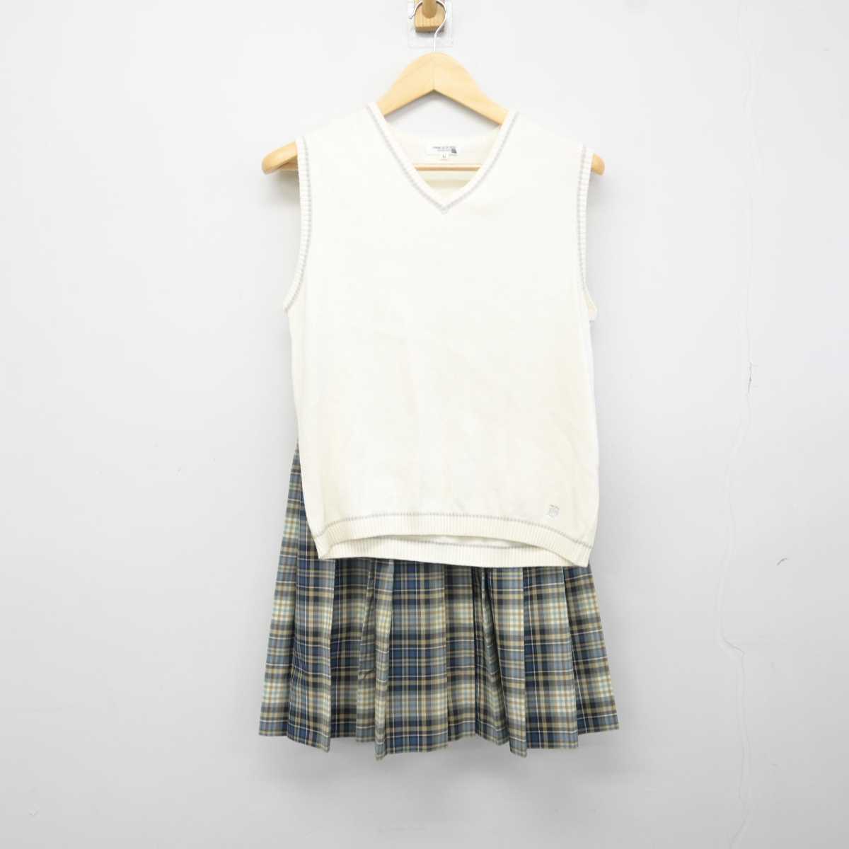 【中古】東京都 文教大学付属高等学校 女子制服 2点 (ニットベスト・スカート) sf042833