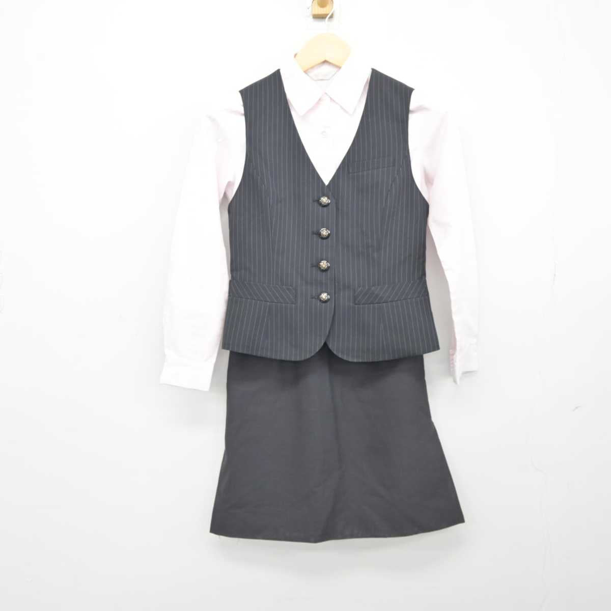 【中古】 事務服 女子制服 3点 (ベスト・シャツ・スカート) sf042848