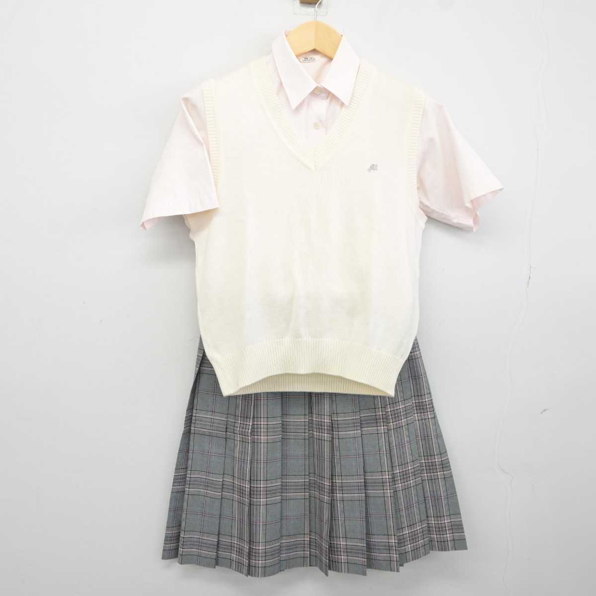 【中古】東京都 目黒学院中学高等学校 女子制服 3点 (ニットベスト・シャツ・スカート) sf043167