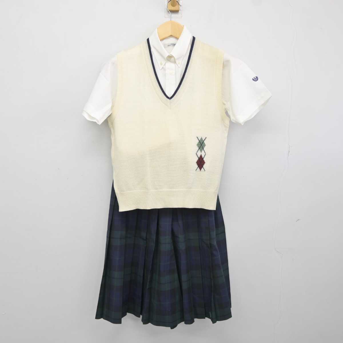 【中古】愛知県 愛知みずほ大学瑞穂高等学校 女子制服 3点 (ニットベスト・シャツ・スカート) sf043178