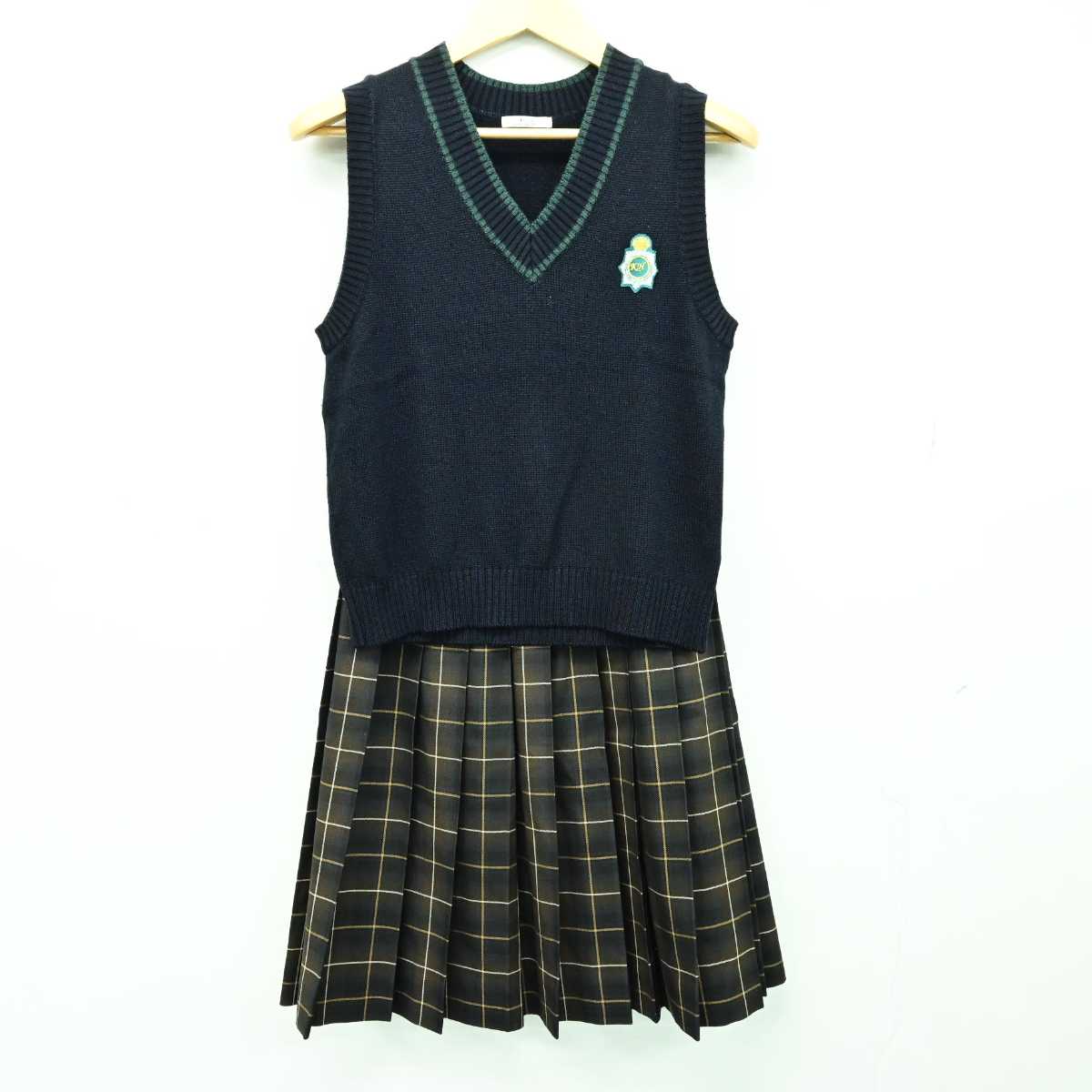 【中古】福岡県 九州産業大学付属九州高等学校 女子制服 2点 (ニットベスト・スカート) sf043319