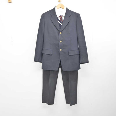 【中古】香川県 藤井高等学校 男子制服 5点 (ブレザー・ニット・シャツ・ズボン) sf043508