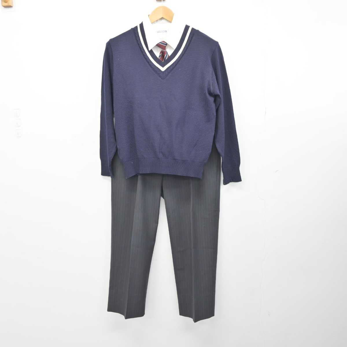 【中古】香川県 藤井高等学校 男子制服 5点 (ブレザー・ニット・シャツ・ズボン) sf043508