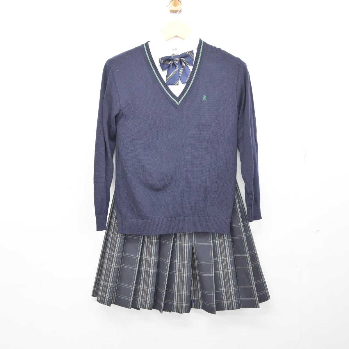 【中古】京都府 日吉ケ丘高等学校 女子制服 5点 (ブレザー・ニット・シャツ・スカート) sf043516