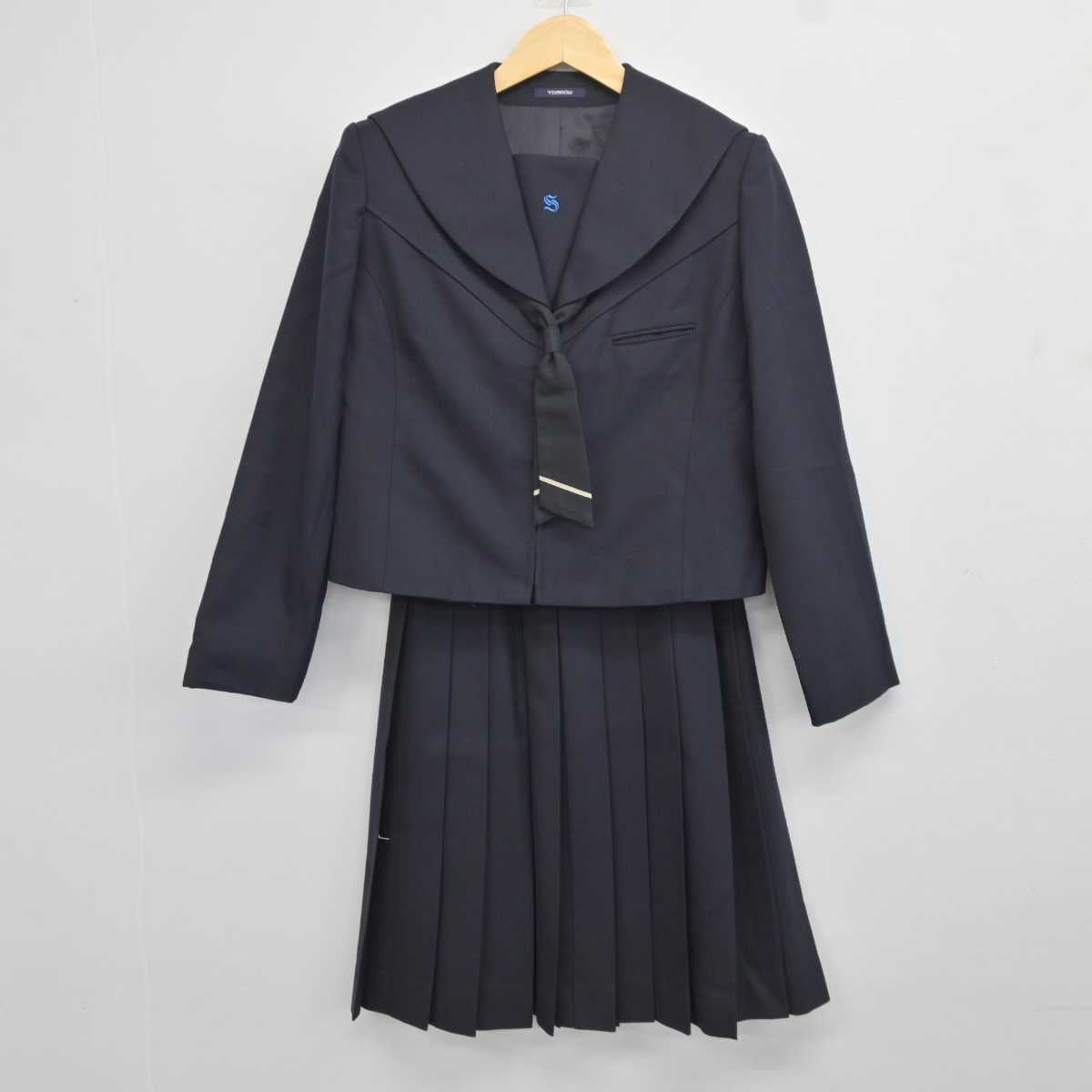 【中古】富山県 新湊中学校 女子制服 3点 (セーラー服・スカート) sf043532