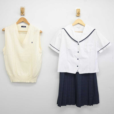 【中古】富山県 新湊高等学校 女子制服 3点 (セーラー服・ニットベスト・スカート) sf043576