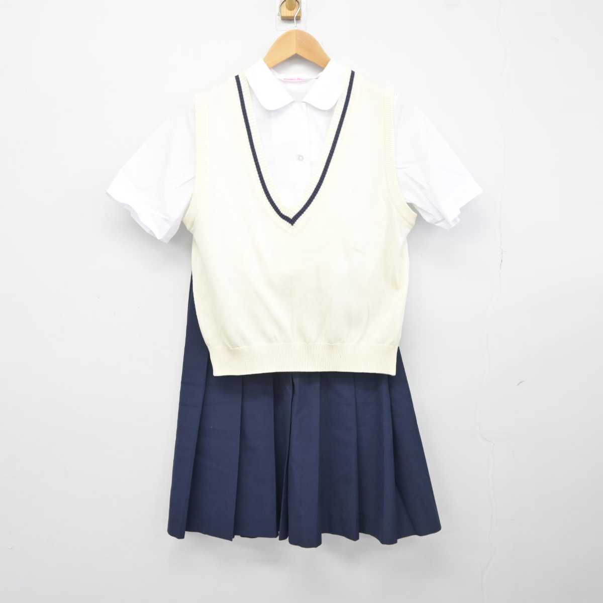 【中古】埼玉県 川越市立名細中学校 女子制服 3点 (ニットベスト・シャツ・スカート) sf043656