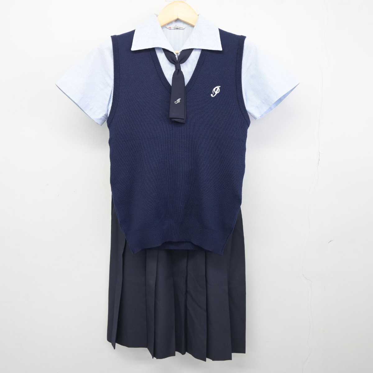 【中古】熊本県 必由館高等学校 女子制服 4点 (ニットベスト・シャツ・ジャンパースカート) sf043909