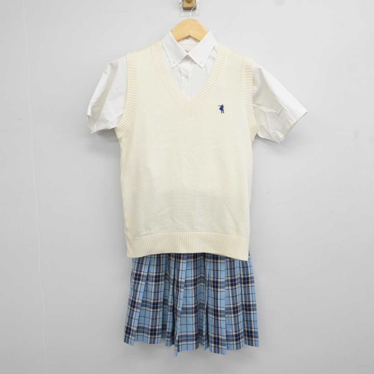 【中古】 クラーク記念国際高等学校 女子制服 3点 (ニットベスト・シャツ・スカート) sf043988