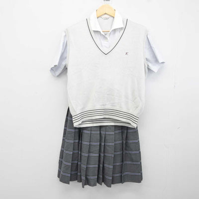 【中古】大阪府 関西福祉科学大学高等学校 女子制服 3点 (シャツ・ニットベスト・スカート) sf044081