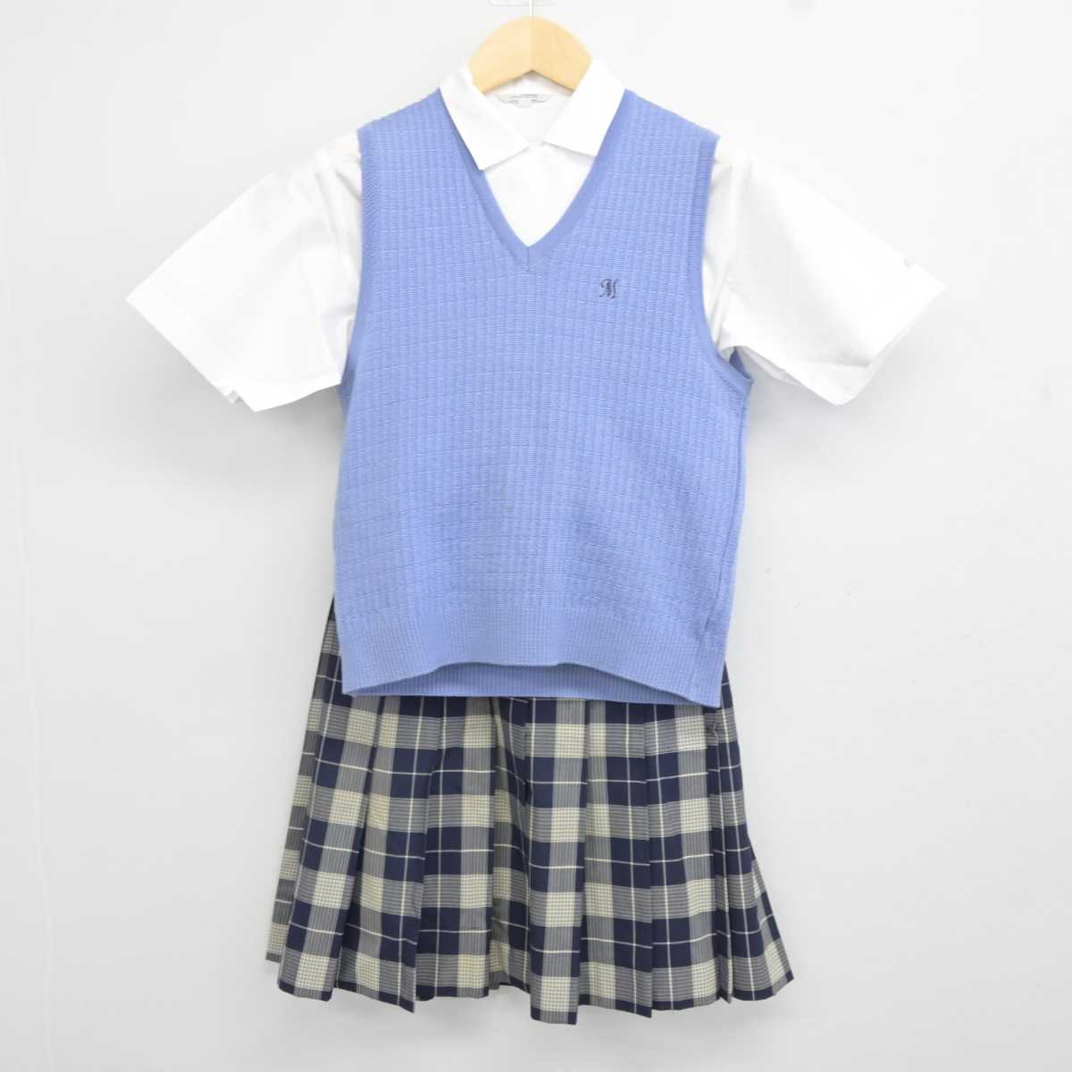 【中古】東京都 三輪田学園中学校・高等学校 女子制服 3点 (ニットベスト・シャツ・スカート) sf044117