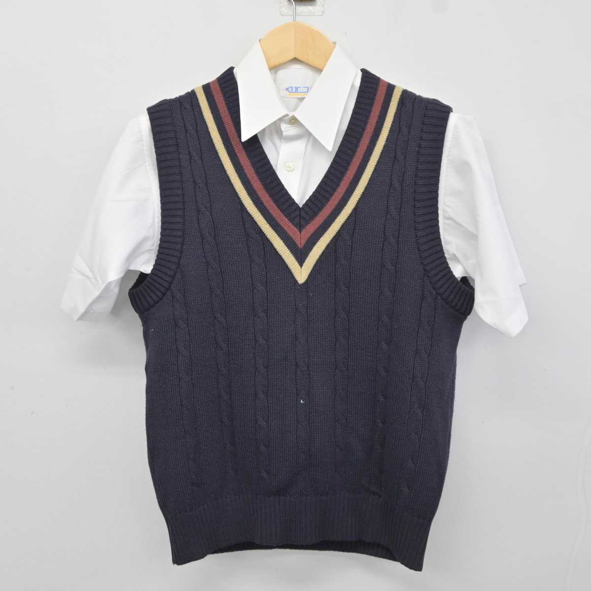 【中古】福井県 福井工業大学附属福井高等学校 男子制服 2点 (シャツ・ニットベスト) sf044215